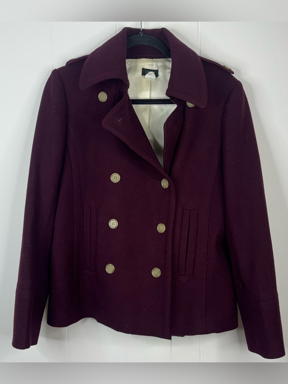 J. Crew 100% Wool Double-Breasted Peacoat in Deep Wine Womens Size 6 - Picture 1 of 9